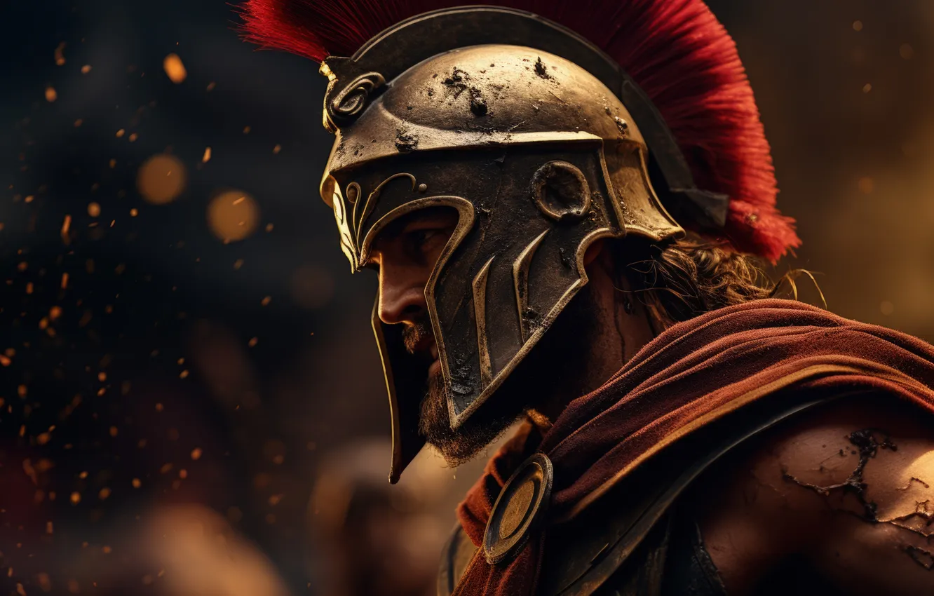 Photo wallpaper warrior, helmet, male, side, Spartan, digital art, Ancient Greece, AI art