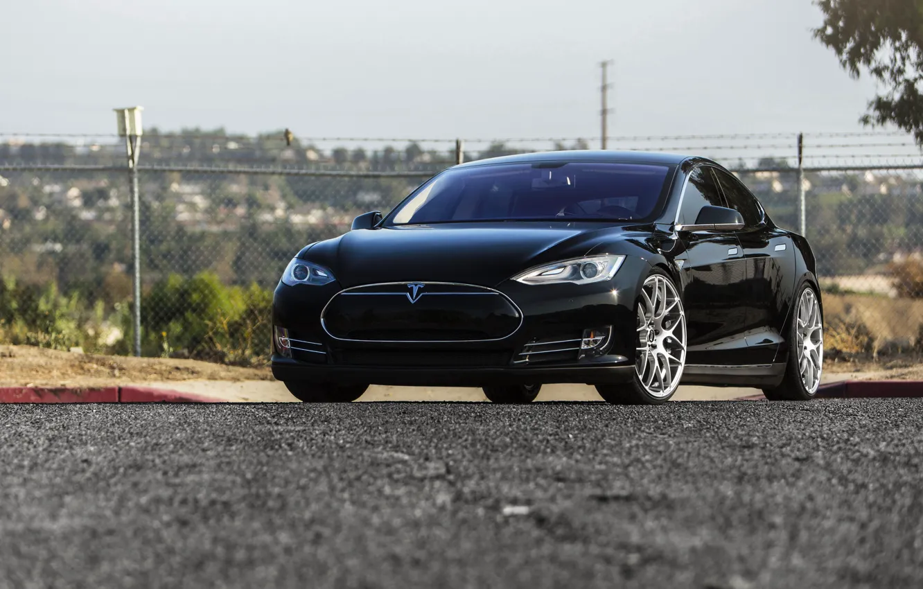 Photo wallpaper car, black, Tesla, Model S, s85