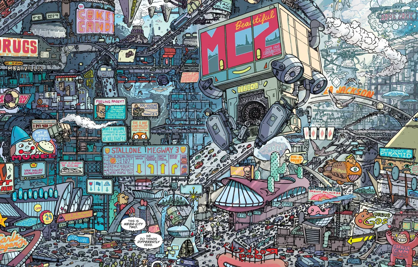 Photo wallpaper Figure, The city, City, Art, Fiction, Future, Judge Dredd, Cyberpunk