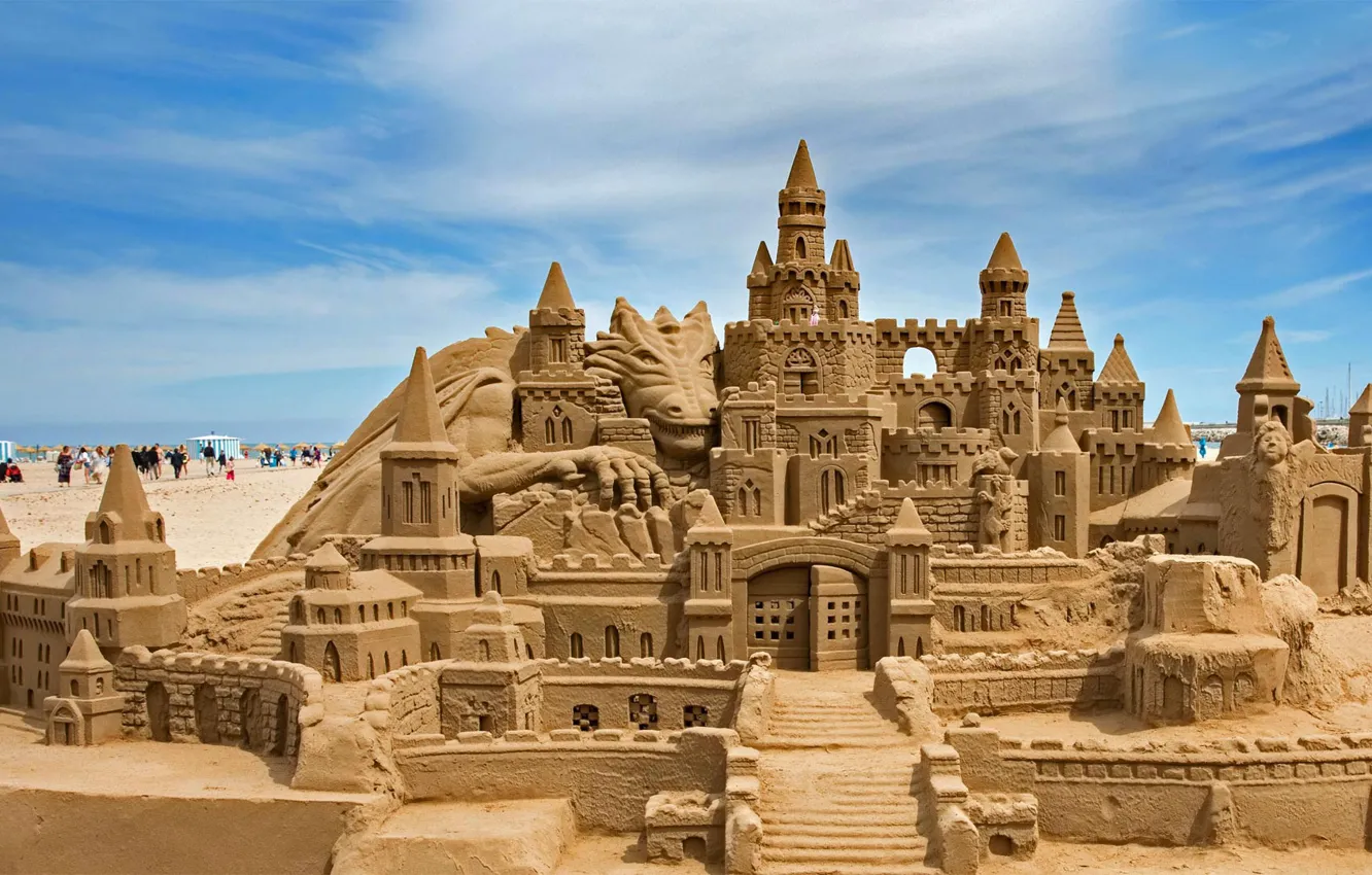 Photo wallpaper Spain, Valencia, sand castle, Malvarrosa beach