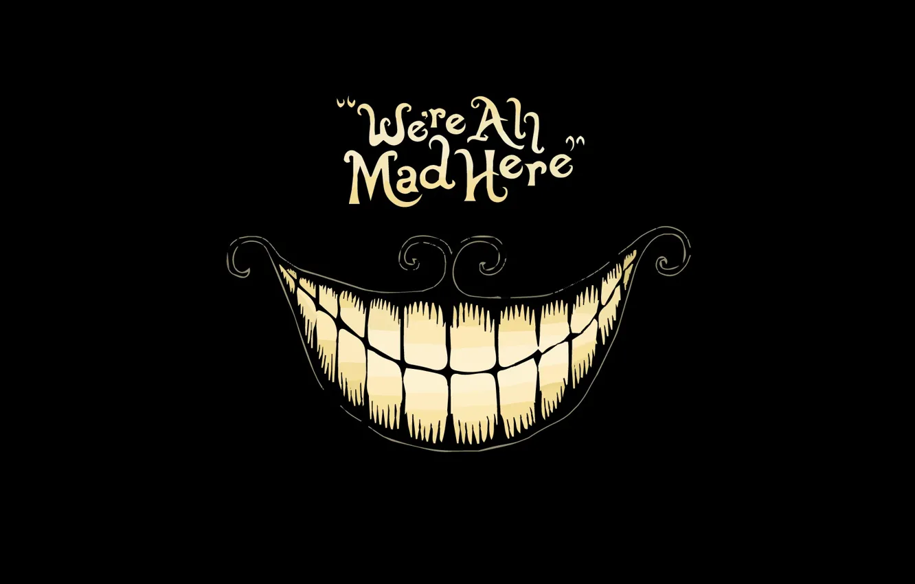 Photo wallpaper Cheshire cat, black background, madness, Alice in Wonderland