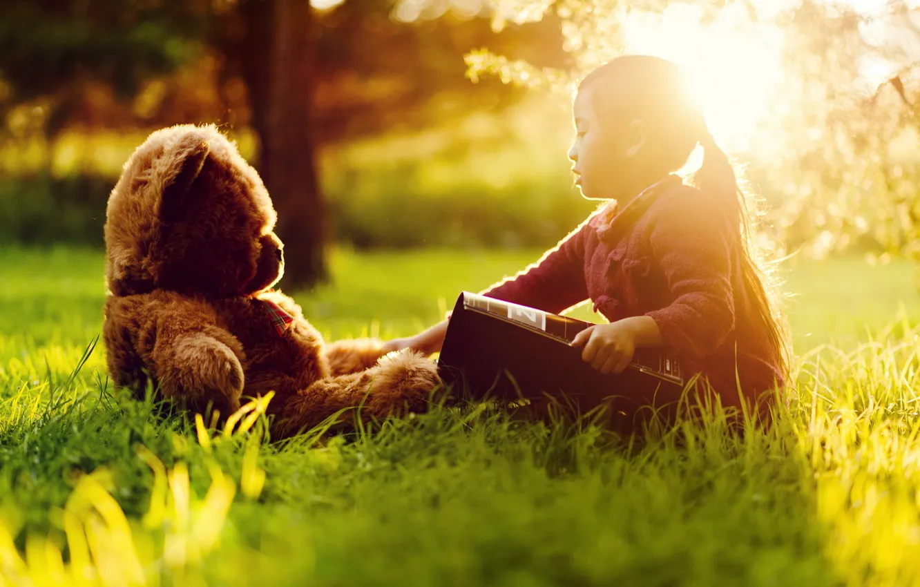 Photo wallpaper light, bear, girl