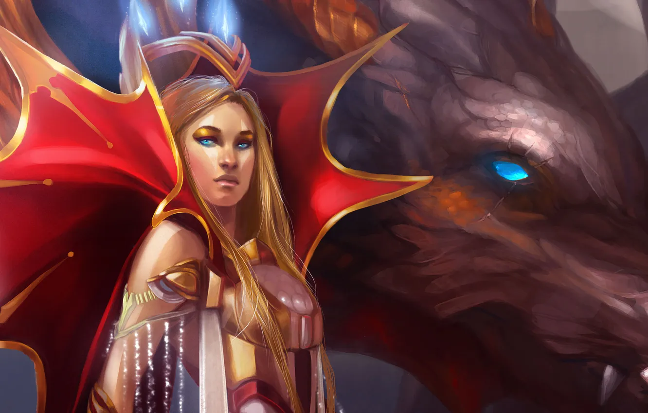 Photo wallpaper girl, dragon, art, art