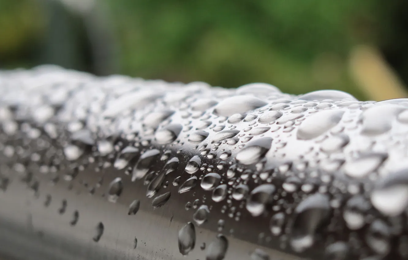 Photo wallpaper summer, drops, macro, rain, focus, railings, iron