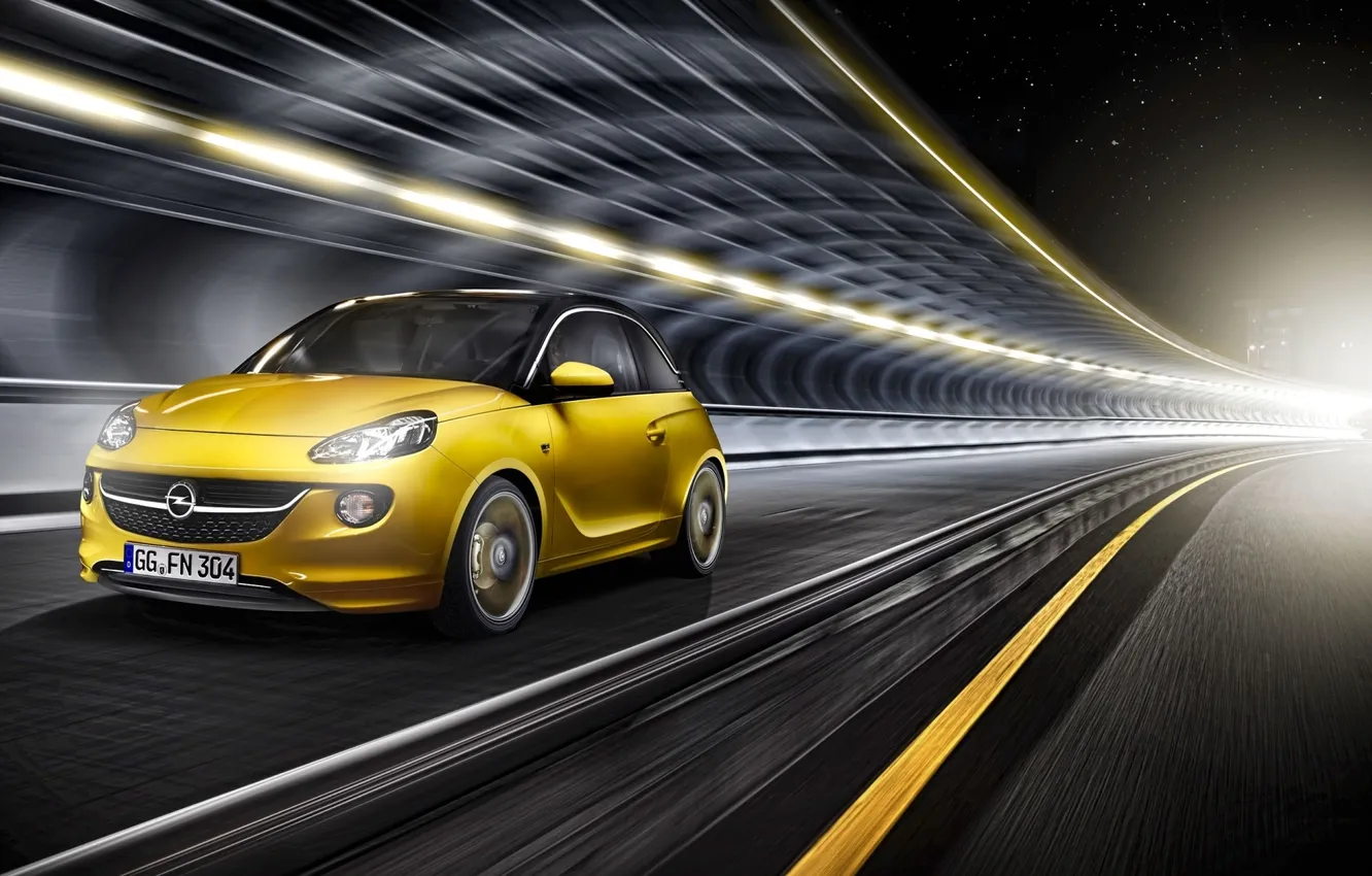 Photo wallpaper road, yellow, background, Opel, Opel, Adam, Vauxhall, the front