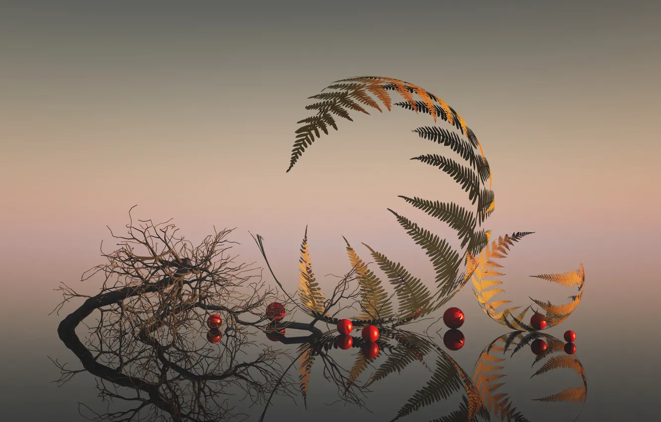 Photo wallpaper leaves, branches, reflection, leaves, reflection, branches, Esther Margraff