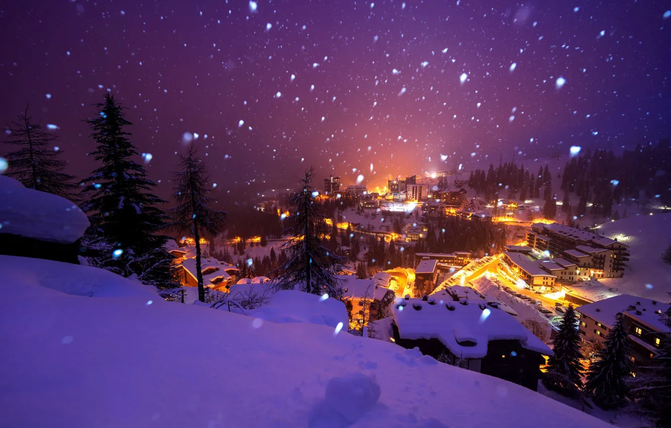 Photo wallpaper winter, snow, mountains, Alps, Italy, town, Italy, winter