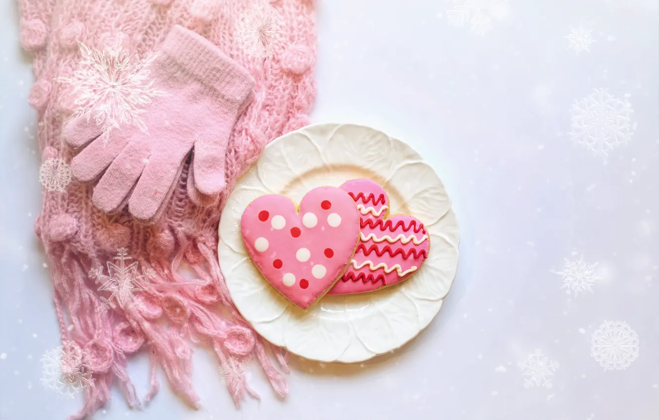 Photo wallpaper love, scarf, cookies, gloves