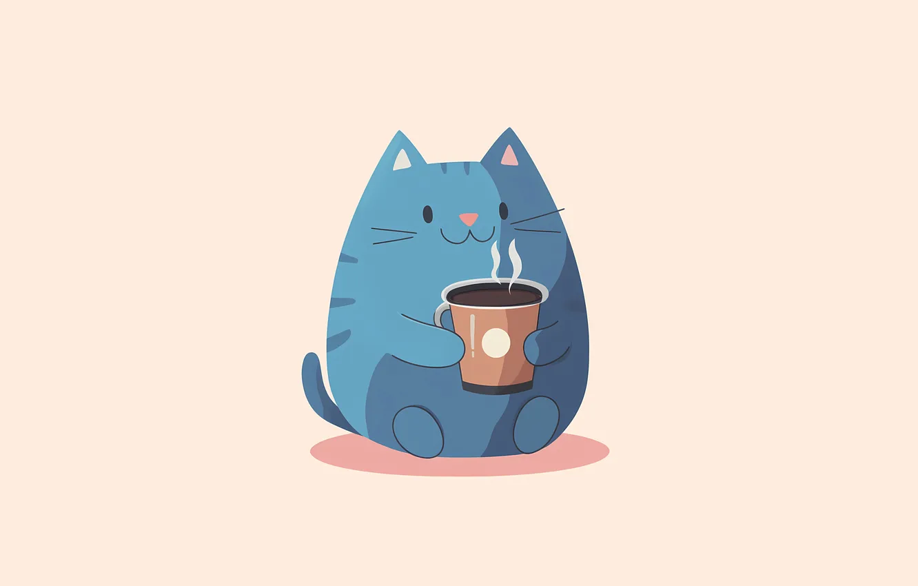 Photo wallpaper cat, cat, look, blue, blue, tea, figure, coffee