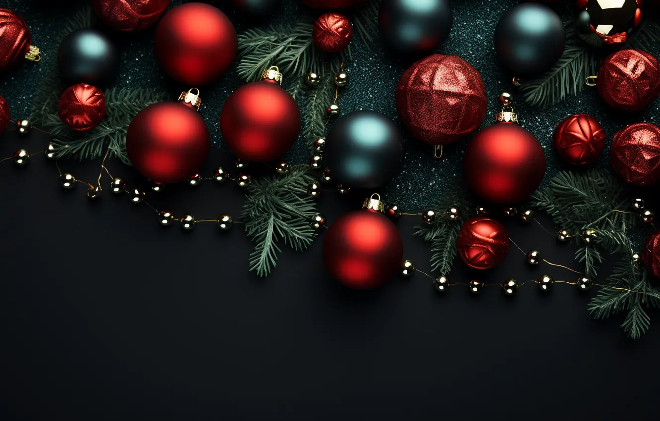 Photo wallpaper balls, the dark background, new year, Christmas, blue background, Christmas decorations, Christmas decorations, AI art