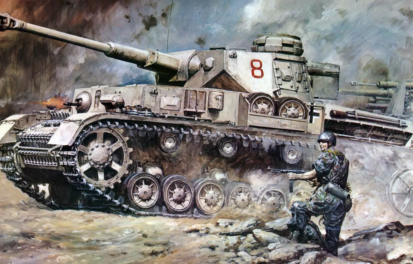 Photo wallpaper war, figure, art, soldiers, A IV, offensive, Panzerkampfwagen IV, T‑IV