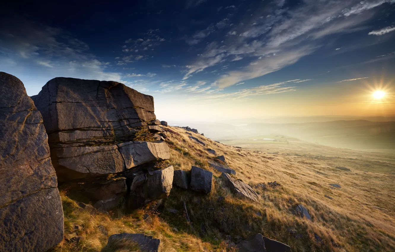 Photo wallpaper landscape, sunset, mountains