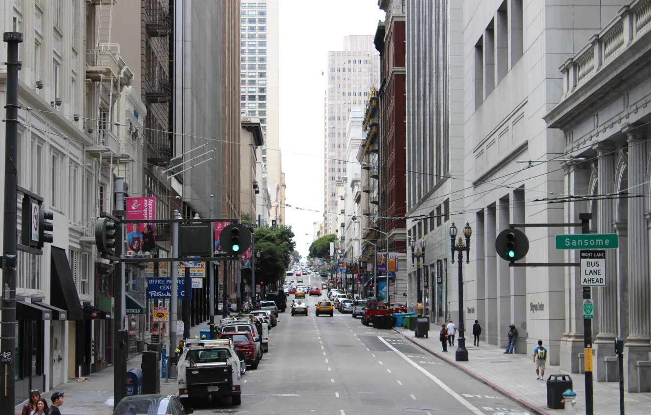 Америка фото улиц Wallpaper road, machine, the city, green, people, street, building, traffic ligh