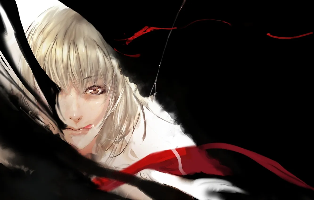 Photo wallpaper language, girl, black, figure, tape, touhou, rumia