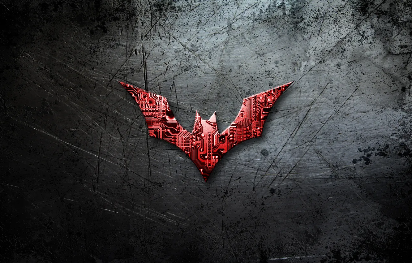 Photo wallpaper metal, batman, scratches, logo, chip, comics, Batman beyond, Batman beyond