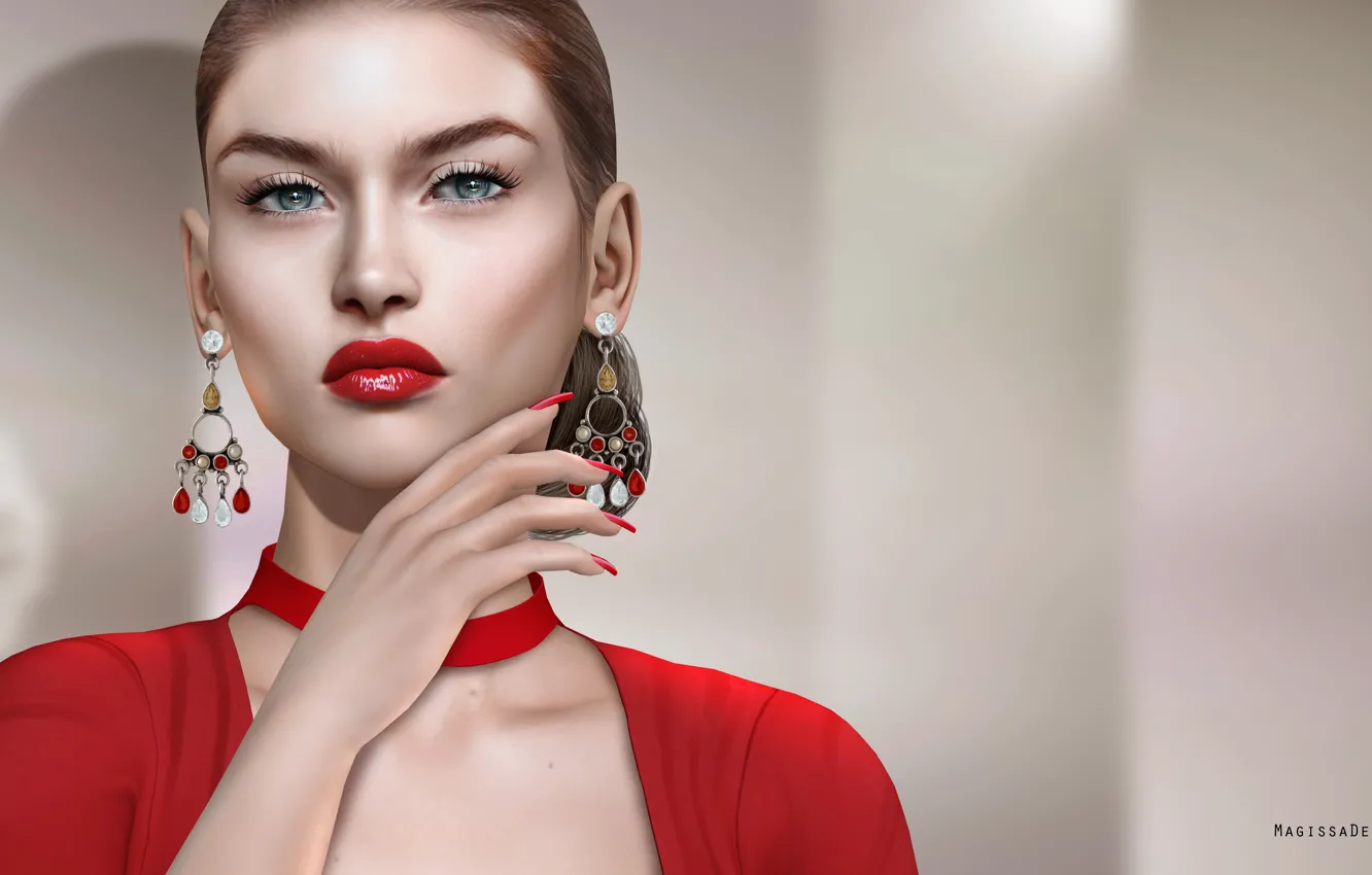 Photo wallpaper girl, red, face