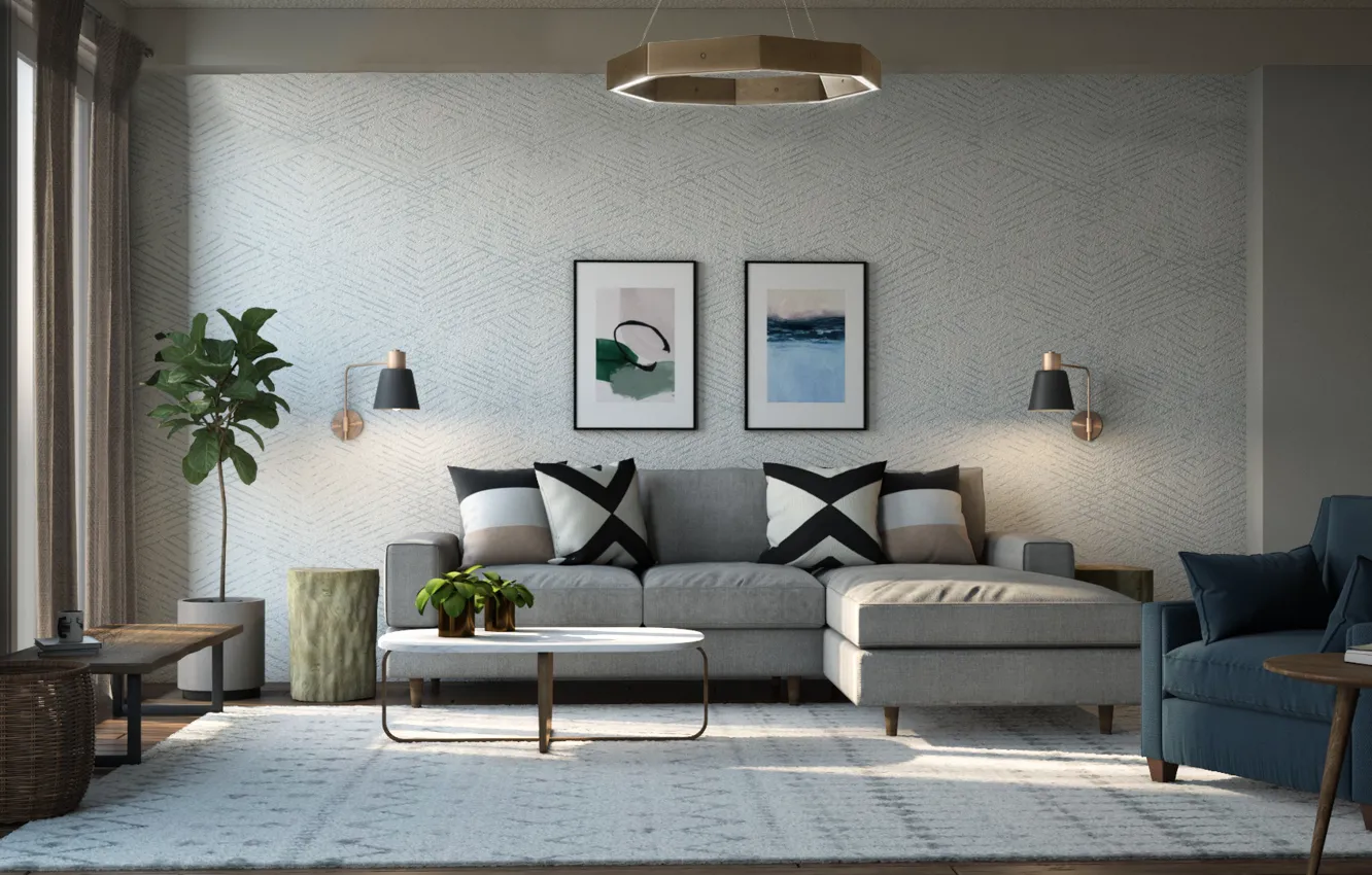 Photo wallpaper room, interior, sofa, living room
