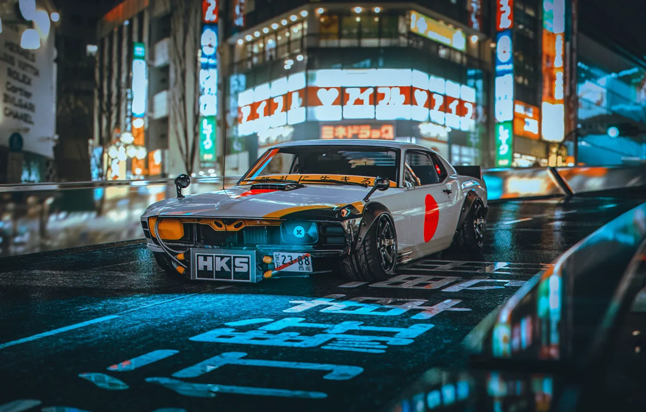 Photo wallpaper Mustang, Auto, The city, Japan, Retro, Machine, Tuning, City