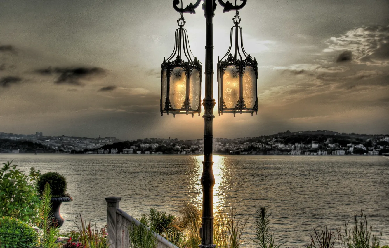 Photo wallpaper sea, treatment, the evening, lights, sea, Istanbul, Turkey, evening