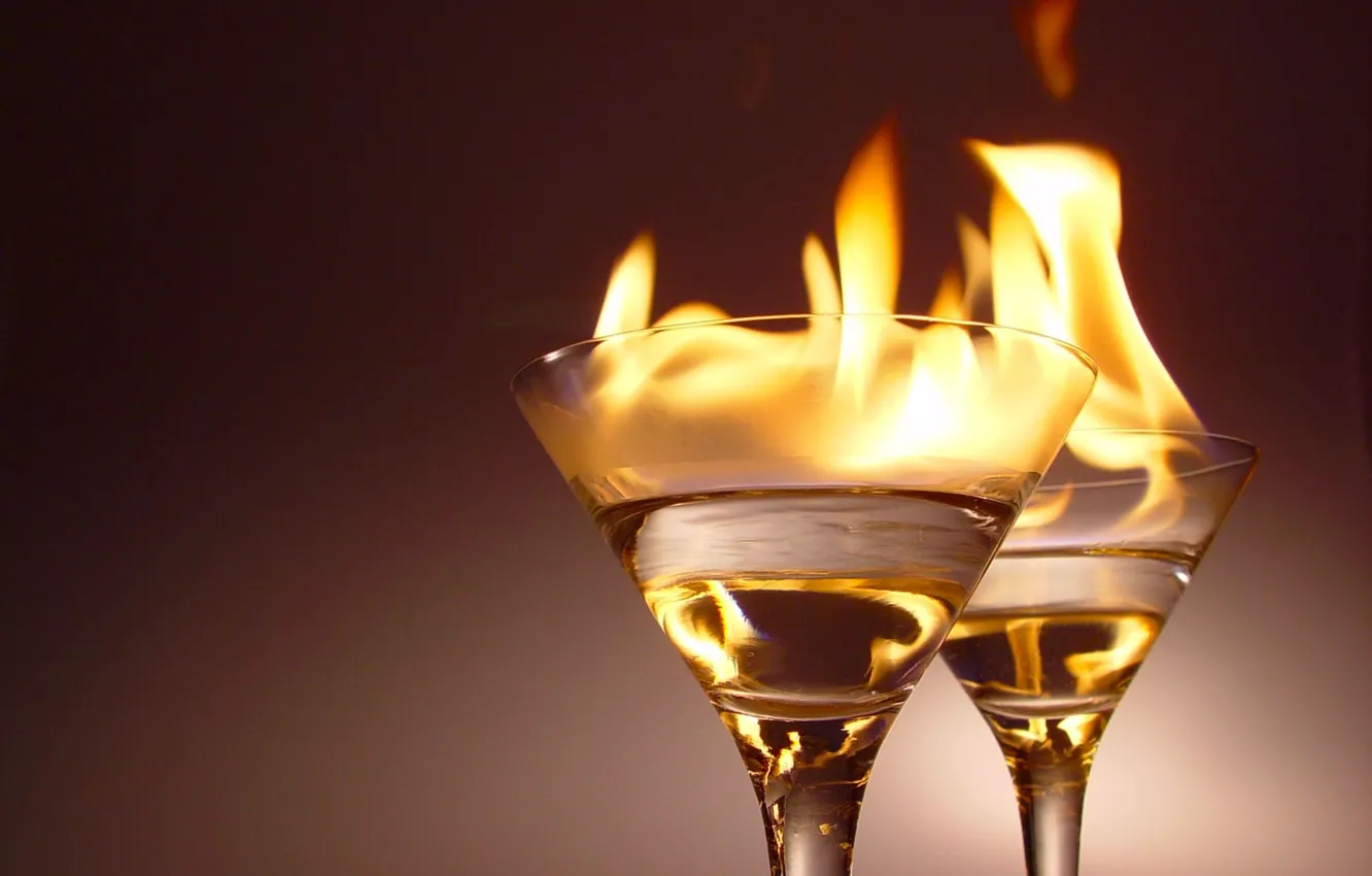 Photo wallpaper fire, glasses, alcohol