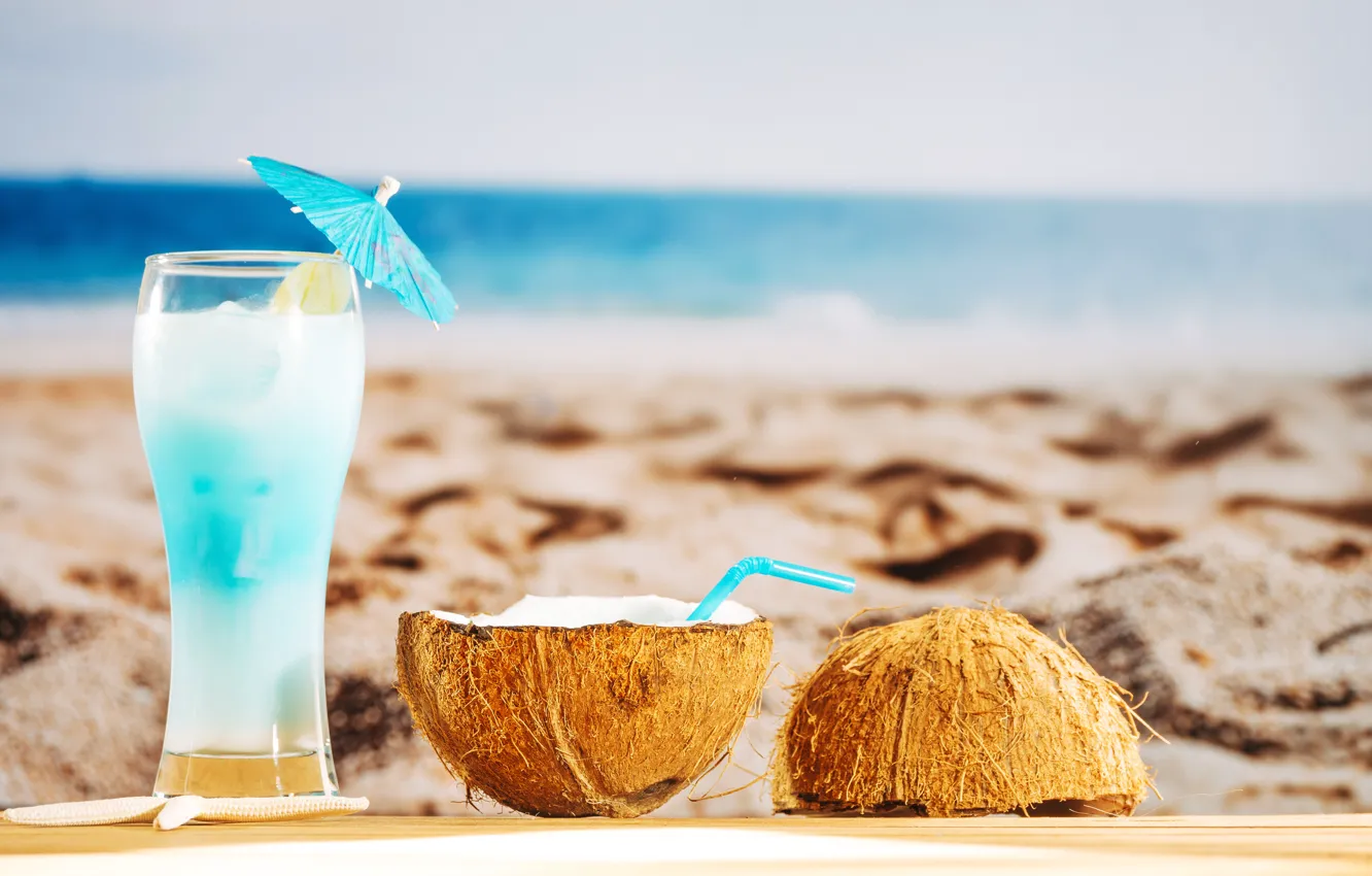 Photo wallpaper sand, sea, beach, summer, stay, coconut, cocktail, summer