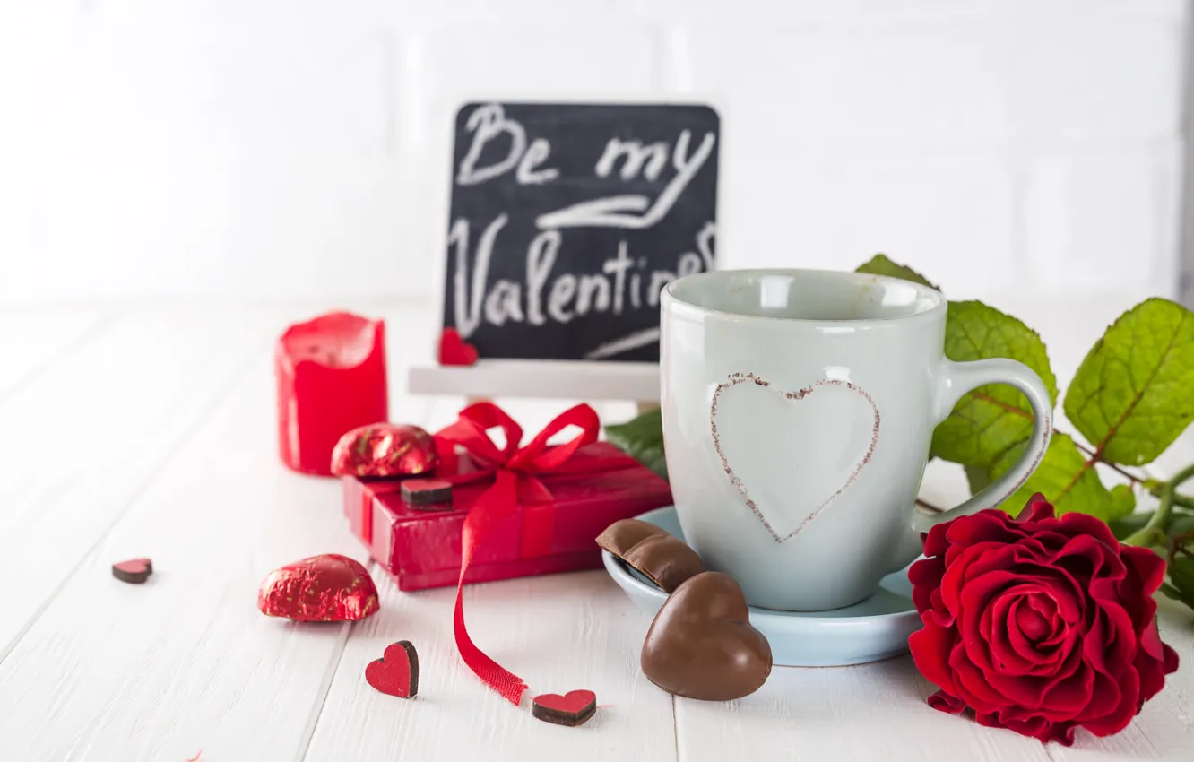 Photo wallpaper flowers, red, gift, roses, bouquet, hearts, red, love