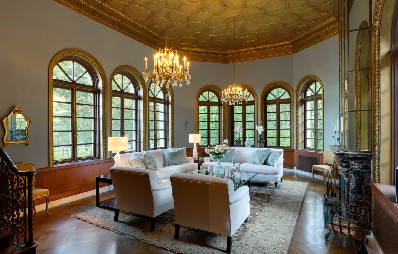 Photo wallpaper Villa, interior, living room, Villa Lauriston, Portola Valley