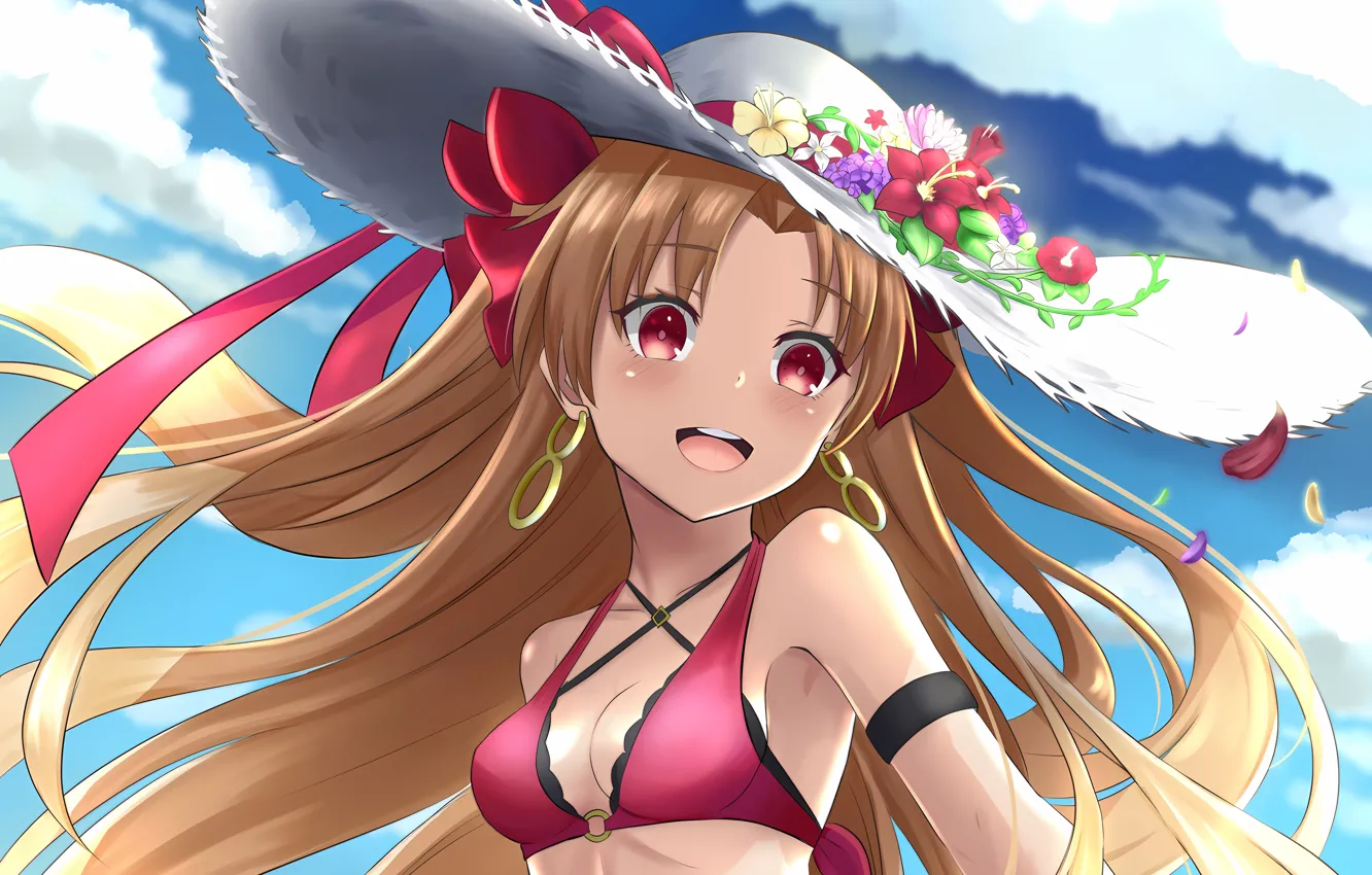 Photo wallpaper girl, sexy, cleavage, long hair, hat, boobs, anime, beautiful