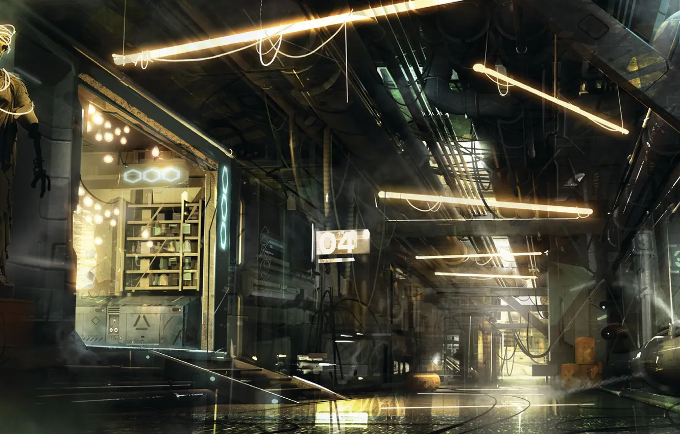 Photo wallpaper night, street, art, cyberpunk, Concept Art, Deus Ex: Mankind Divided