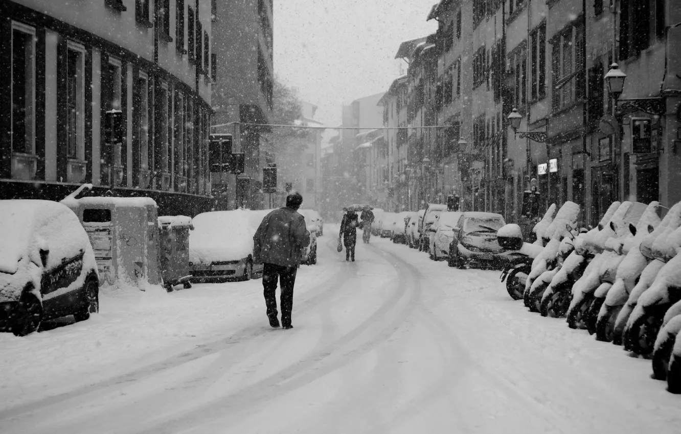 Photo wallpaper snow, the city, snowfall