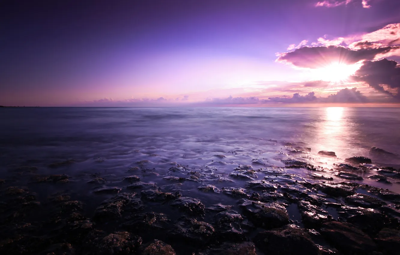 Photo wallpaper the sky, water, clouds, stones, photo, shore, landscapes, beautiful Wallpaper