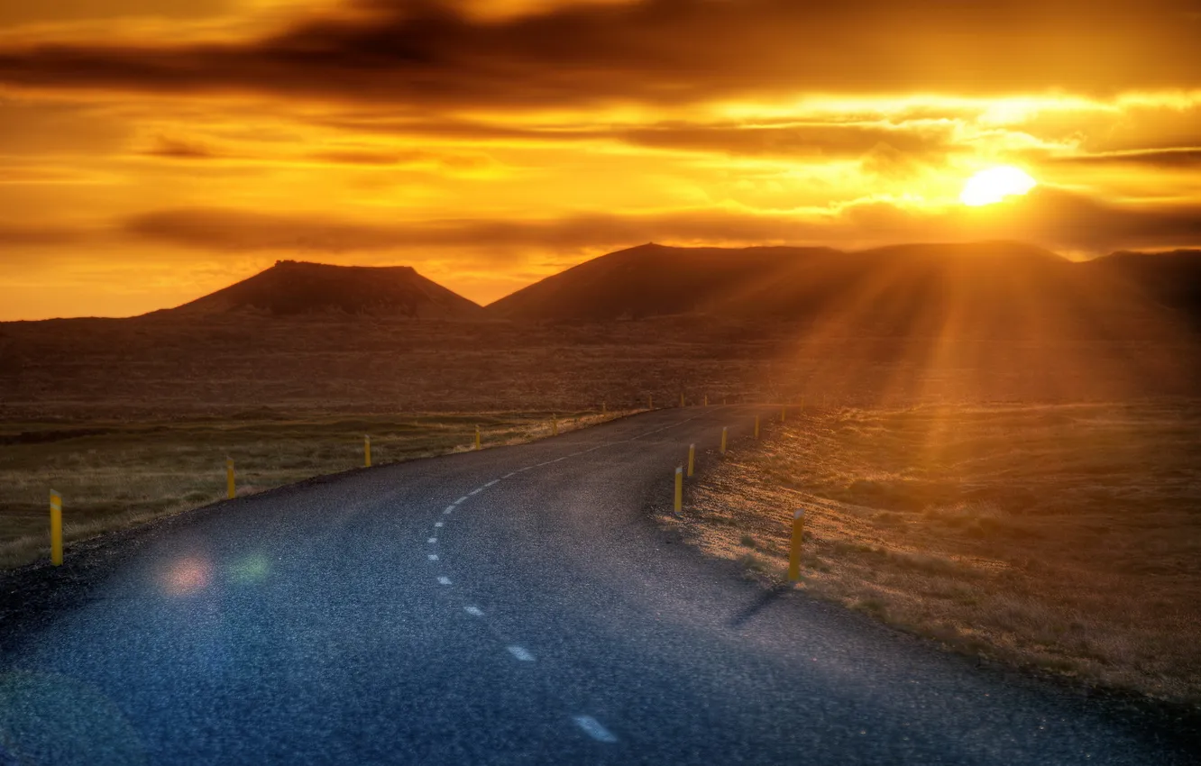 Photo wallpaper road, landscape, sunset
