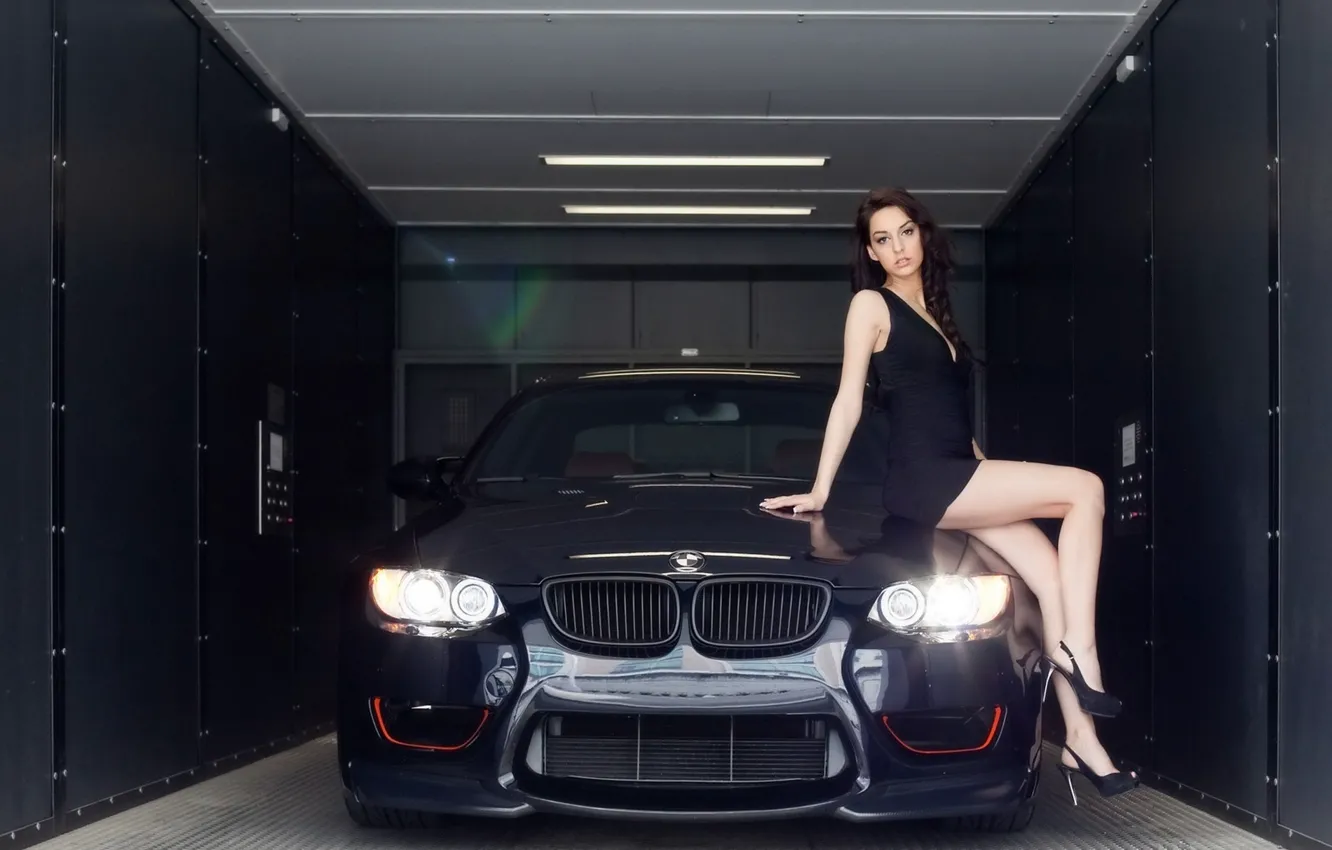Photo wallpaper girl, black, BMW