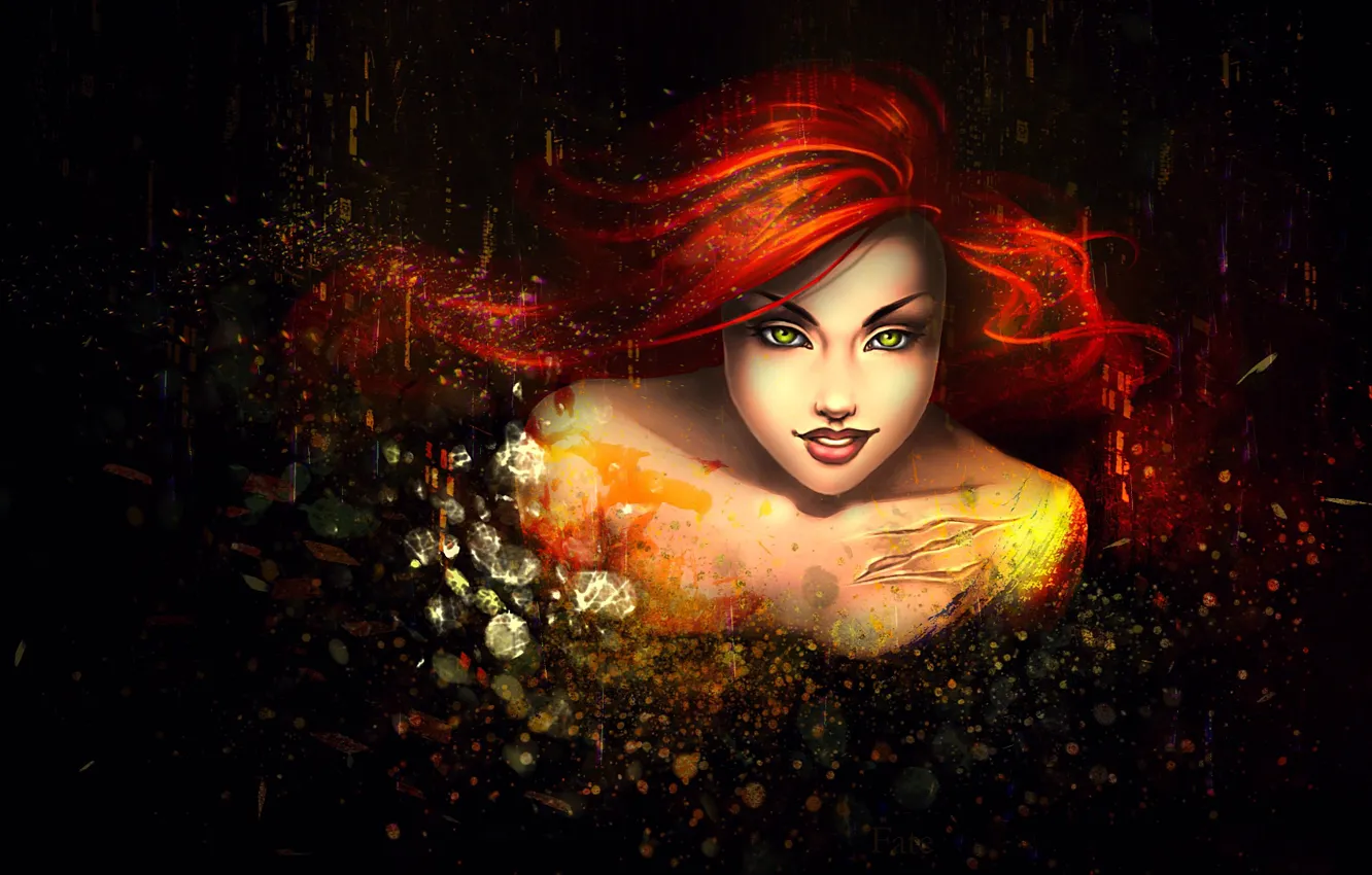 Photo wallpaper girl, particles, background, red