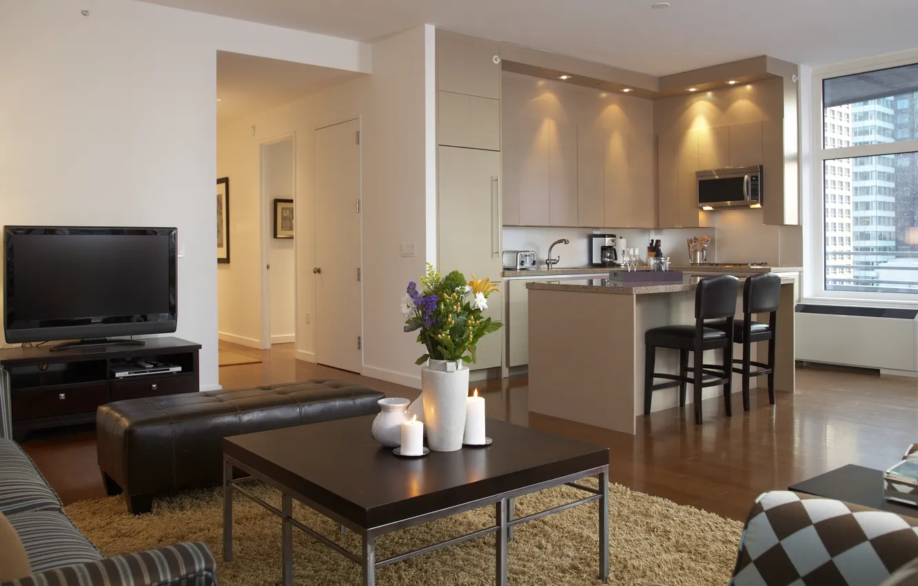 Photo wallpaper design, style, interior, megapolis, New York City, Broadway, living room, city apartment