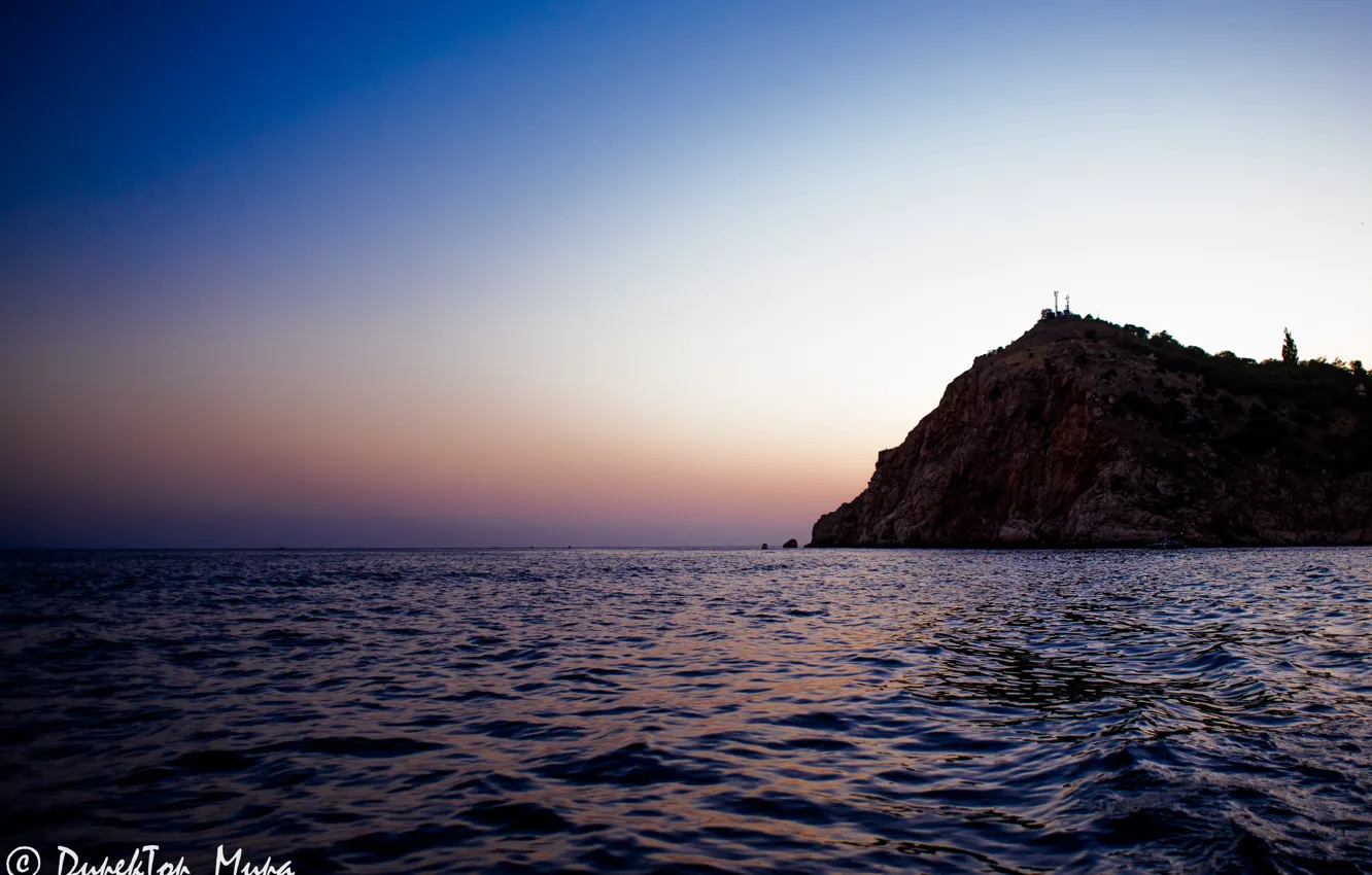 Photo wallpaper sea, sunset, mountains, stay, coast, Crimea, Balaclava.