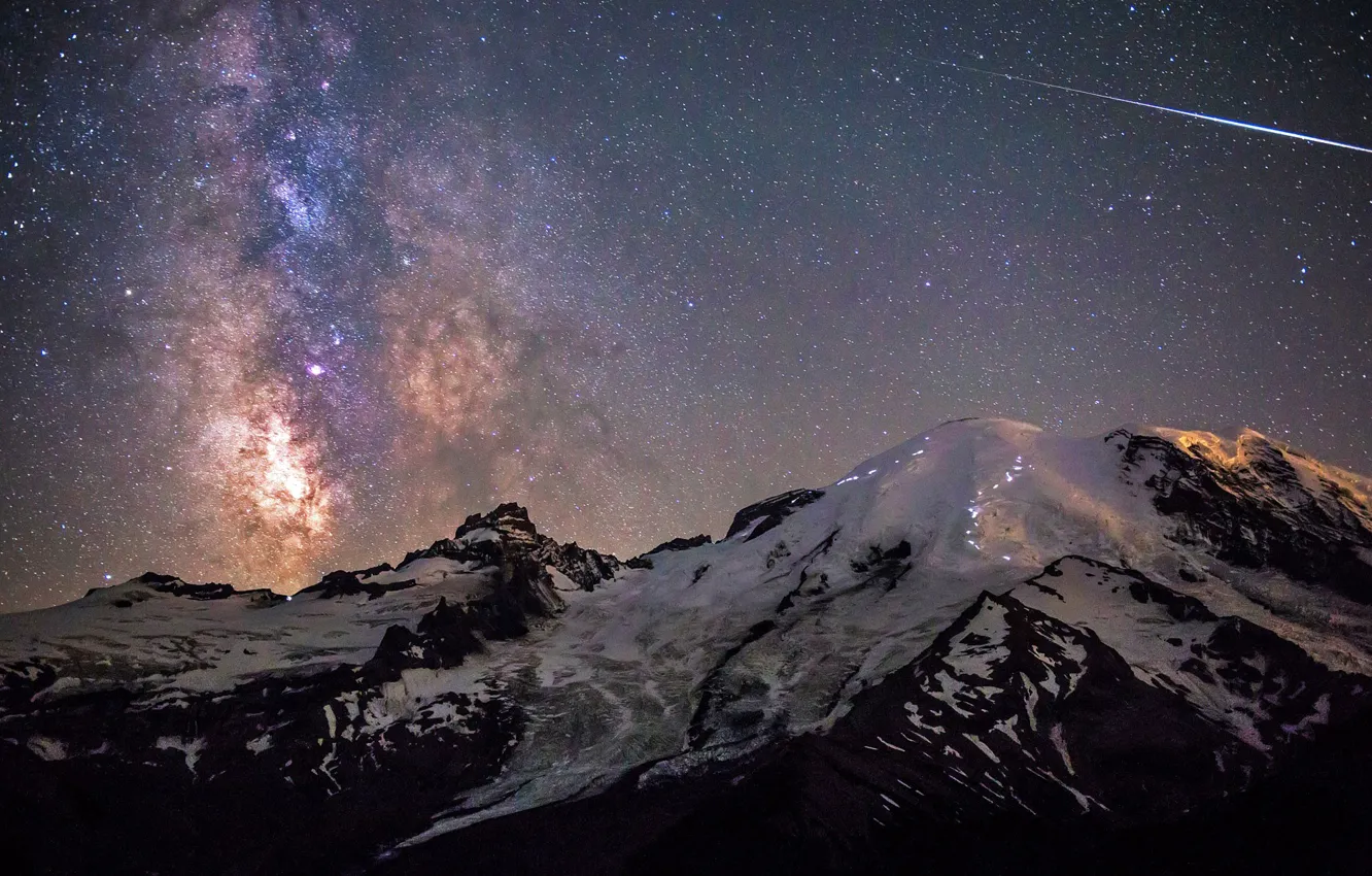 Photo wallpaper the sky, stars, night, USA, The Milky Way, Washington, Mount Rainier National Park