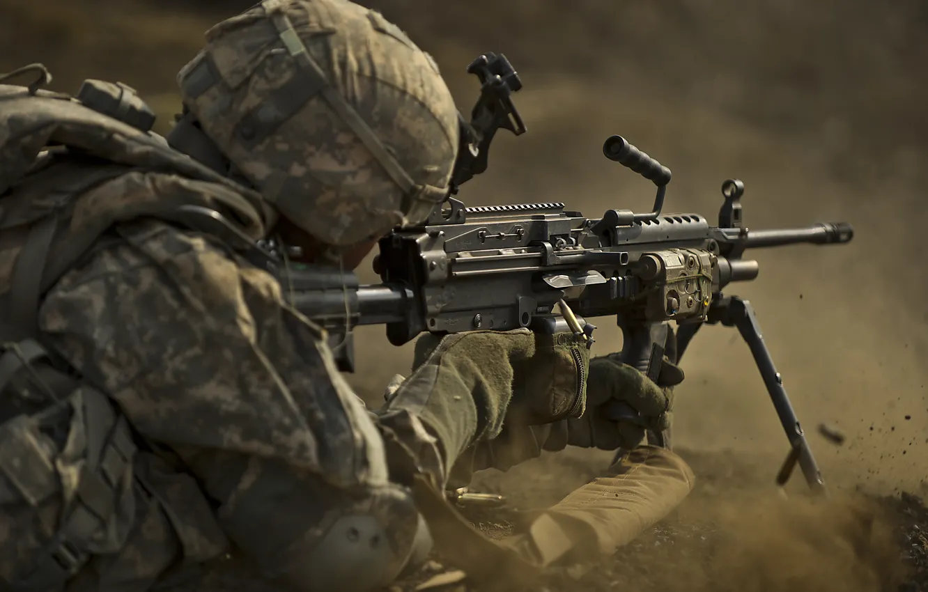 Photo wallpaper gun, soldier, machine gun