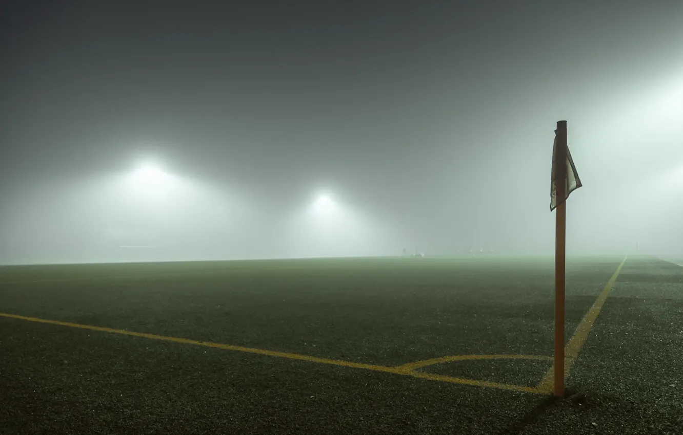 Photo wallpaper field, fog, sport, flags