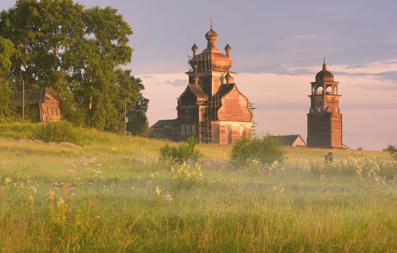 Photo wallpaper temple, Arkhangelsk oblast, Turcasovo