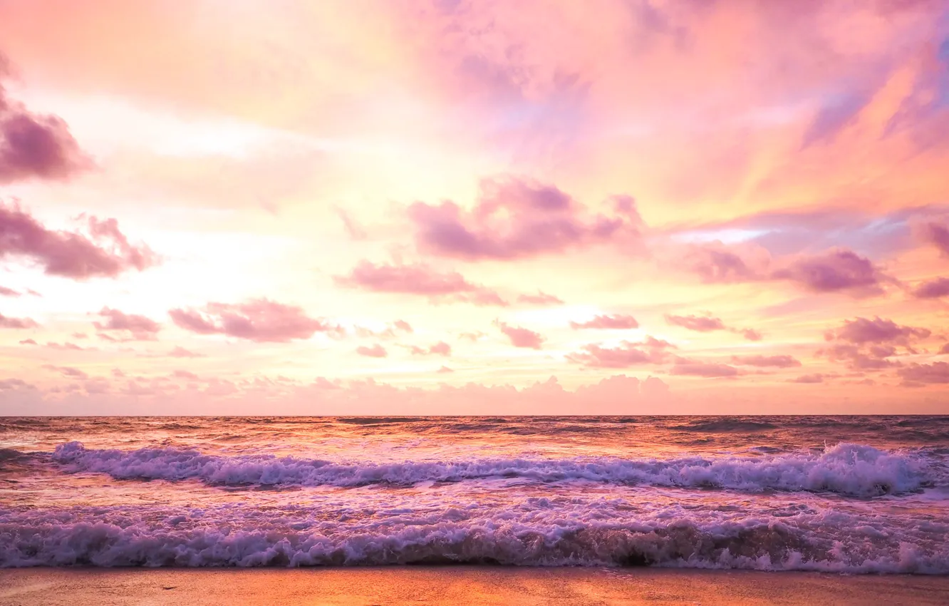 Photo wallpaper sea, wave, beach, summer, the sky, sunset, summer, beach