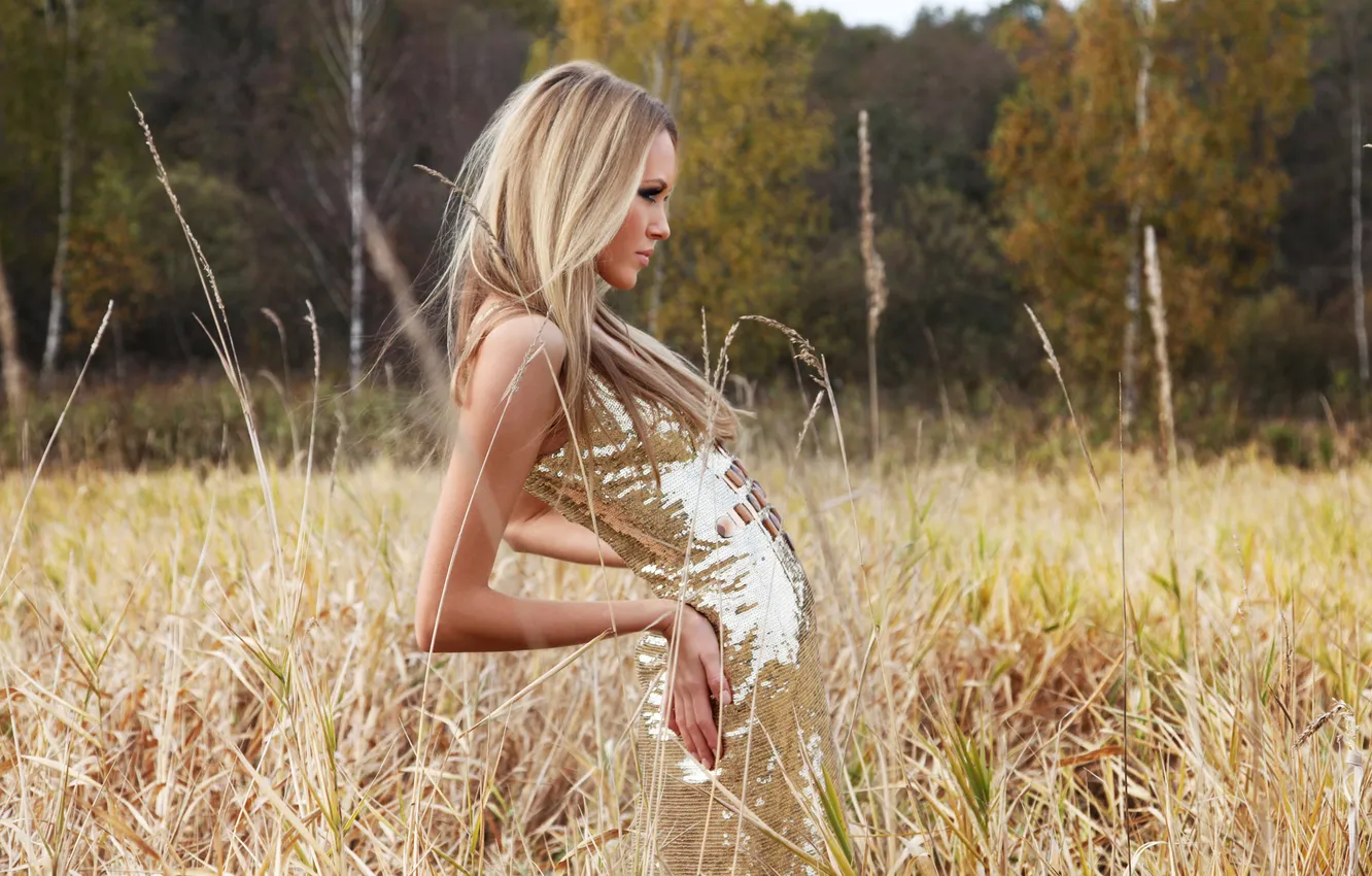 Photo wallpaper field, girl, pose, blonde, Ksenia Sukhinova