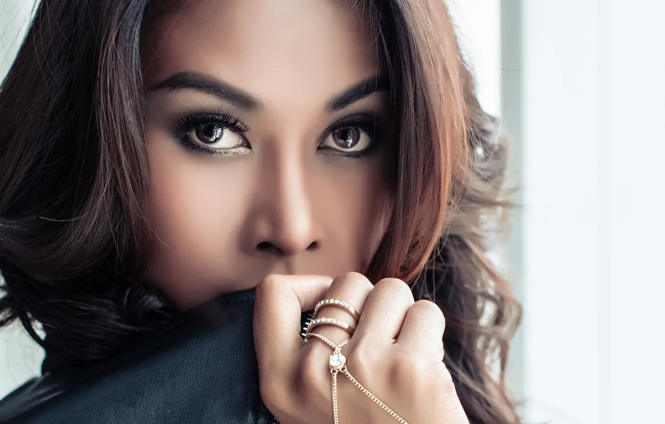 Photo wallpaper eyes, look, face, sexy, hair, makeup