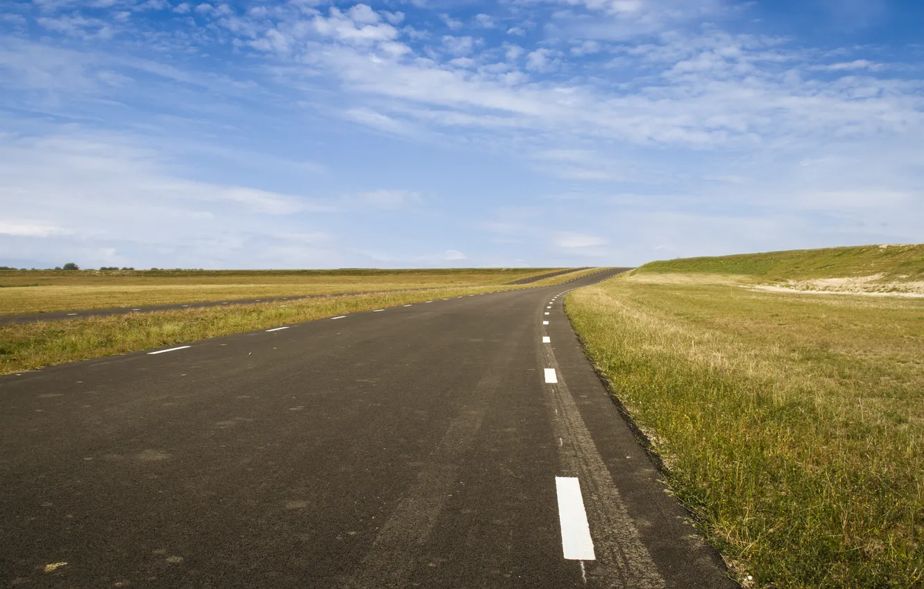 Photo wallpaper green, road, sky, blue, GRAS