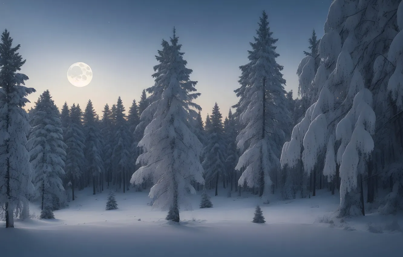 Photo wallpaper winter, frost, forest, snow, trees, nature, winter, tree