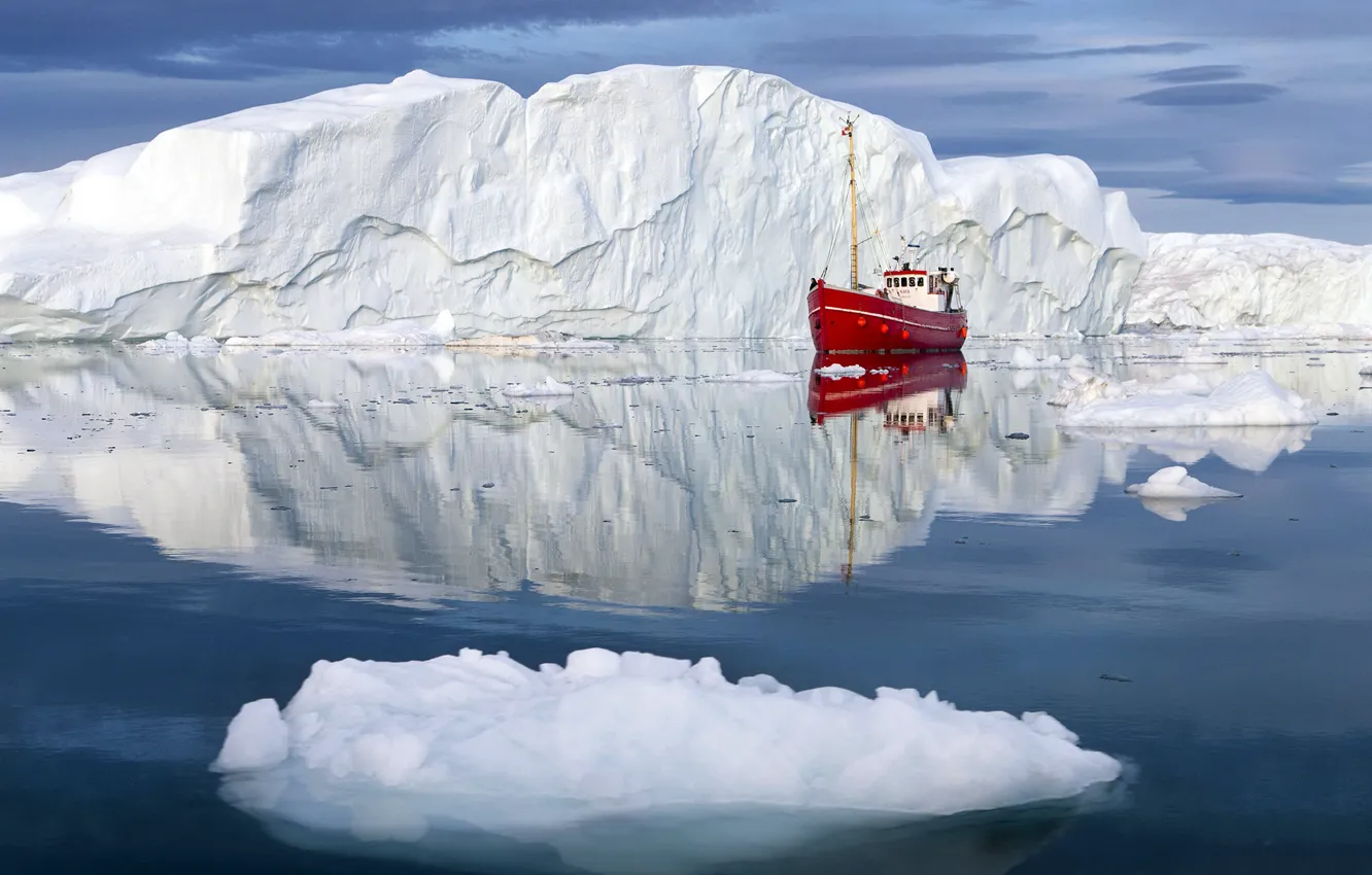 Photo wallpaper Boat, Greenland, Fishing, Ilulissat Icefjord, Icebergs