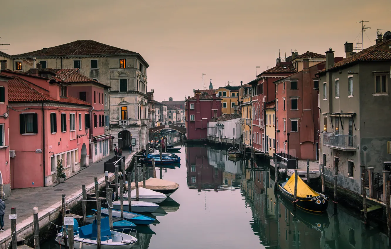 Photo wallpaper home, boats, Italy, channel, Chioggia