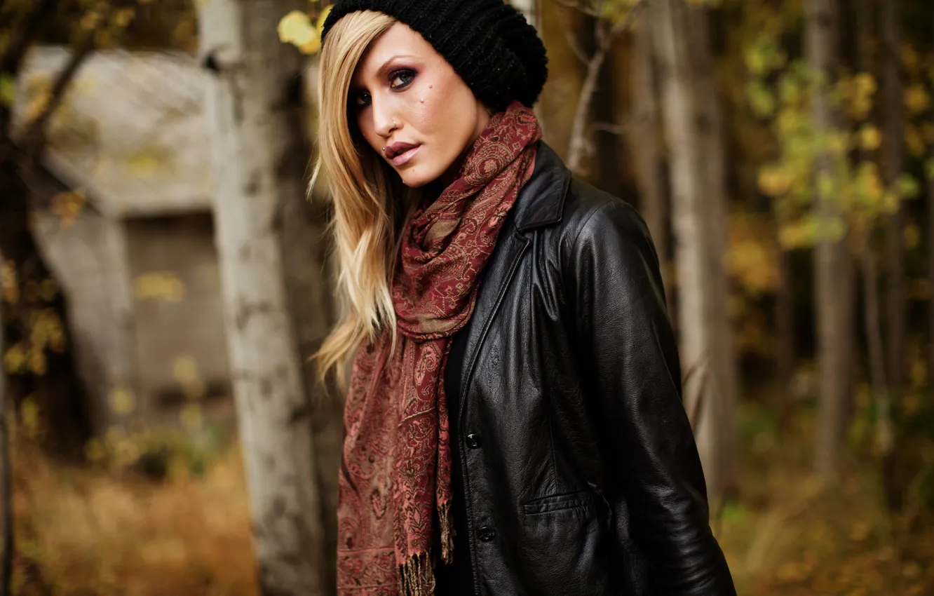 Photo wallpaper look, girl, scarf, blonde, Lauren