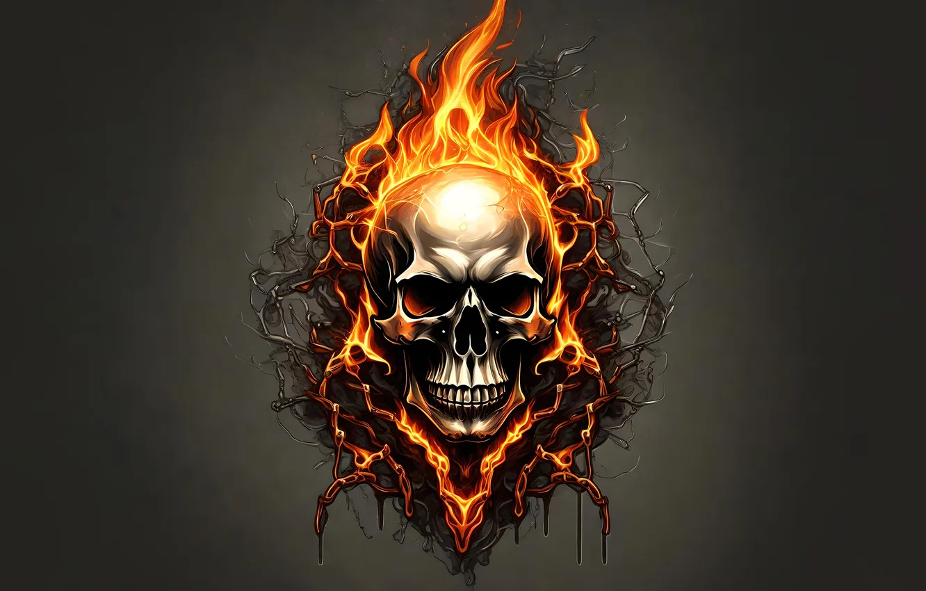 Photo wallpaper lights, flame, skull, minimalism, undead