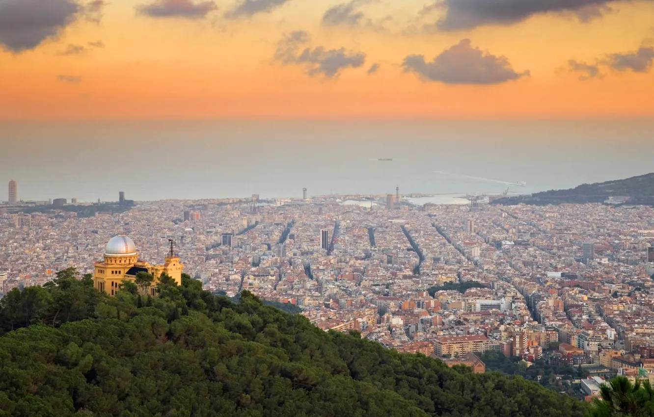 Photo wallpaper panorama, Spain, Barcelona, the view from the hills of Tibidabo, Observatory Fabra